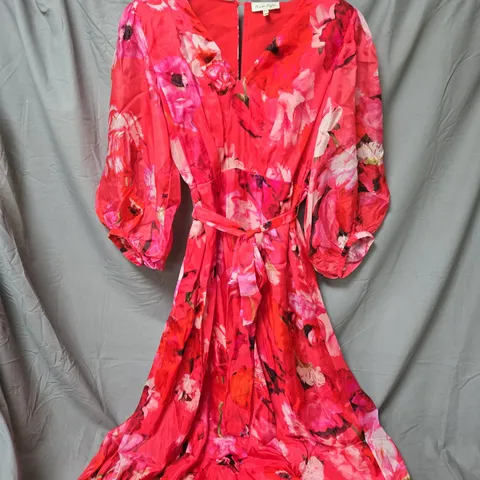 PHASE EIGHT WOMEN'S FLORAL PRINT WRAP DRESS – PINK & RED MAXI SIZE 12