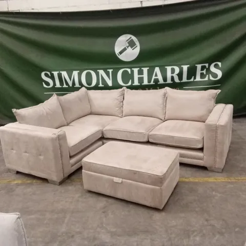 QUALITY DESIGNER SUEDE CORNER SOFA WITH FOOTSTOOL