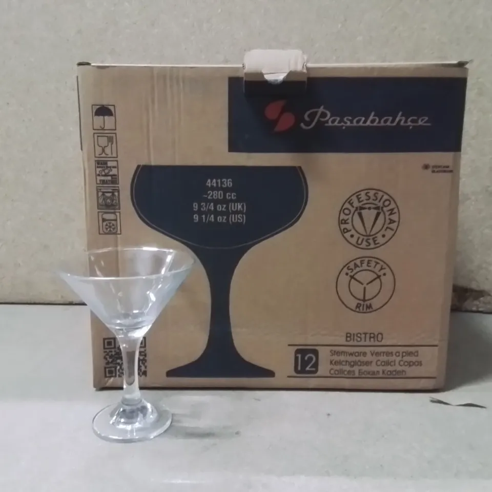 BOXED PASABAHCE BISTRO STEMWARE GLASSES APPROXIMATELY 12