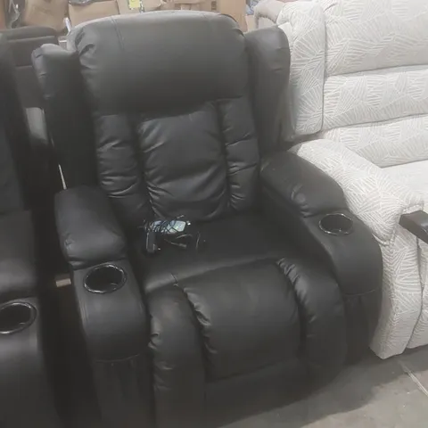 DESIGNER BLACK FAUX LEATHER UPHOLSTERED POWER RECLINER CHAIR 