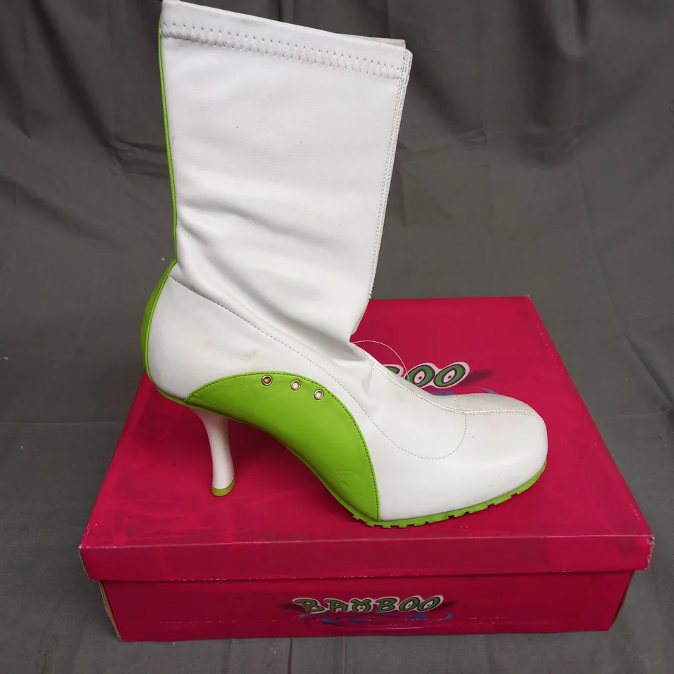 BOXED BAMBOO BALLER LEATHER HIGH HEELED SHOES SIZE 8.5