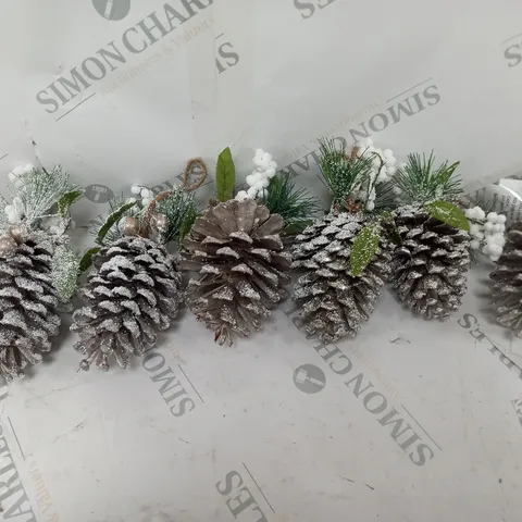 SET 6 FROSTED PINECONE TREE ORNAMENTS