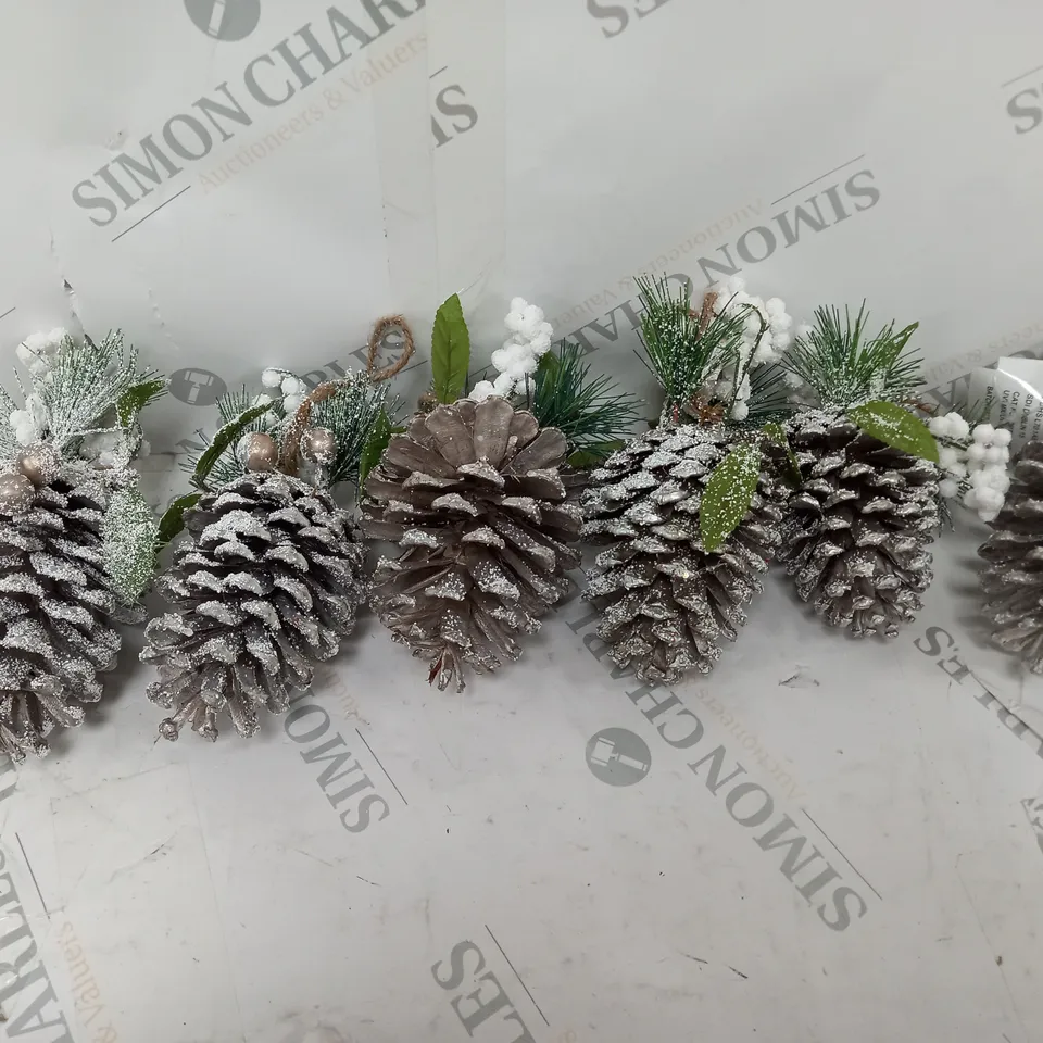SET 6 FROSTED PINECONE TREE ORNAMENTS RRP £15.99