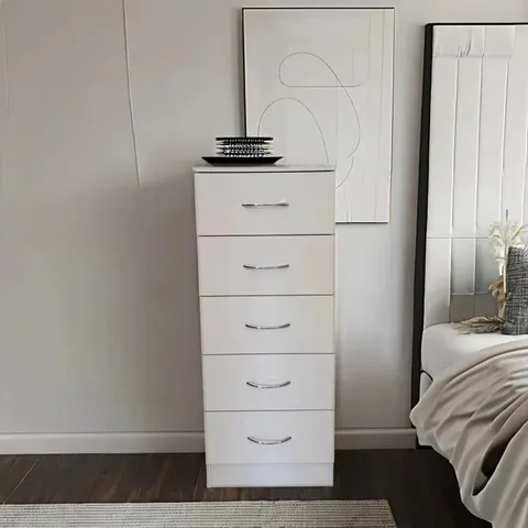 BOXED 5 DRAWER 34.5CM W TALLBOY - CHEST OF 5 DRAWERS