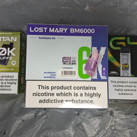 APPROXIMATELY 18 ASSORTED E-CIGARETTE AND VAPE ITEMS TO INCLUDE G4, LOST MARY, TITAN, ETC