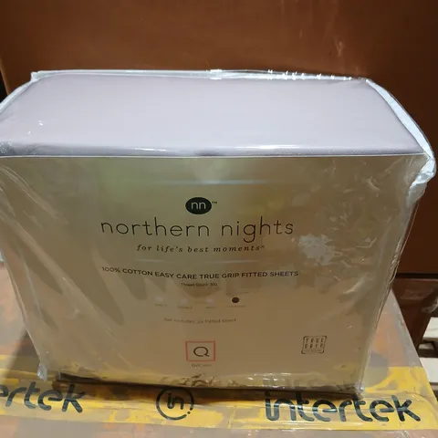 THREE PACKS NORTHERN NIGHTS SUPER KING SIZE PURPLE 100% COTTON EASY CARE SET OF TWO FITTED SHEETS