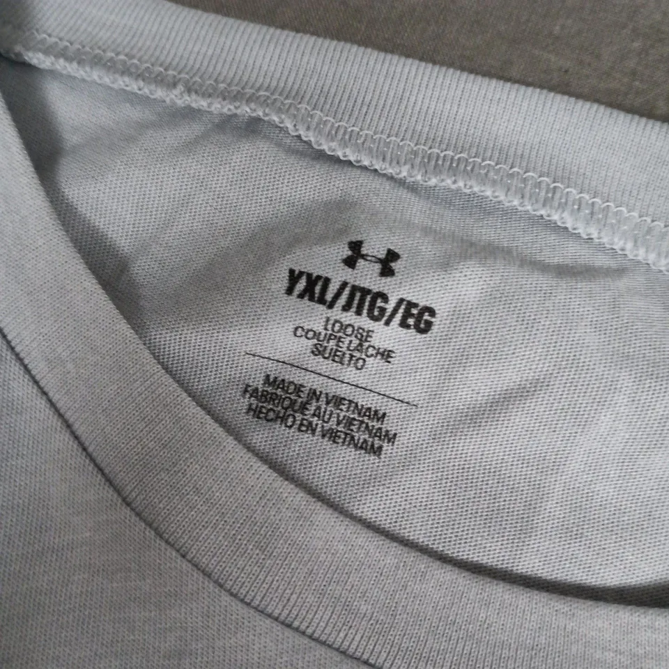 UNDER ARMOUR KIDS' T-SHIRT – LIGHT GREY, 100% COTTON, SIZE YXL