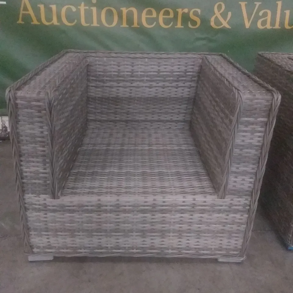X2 RATTAN EFFECT GARDEN ARMCHAIRS GREY