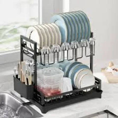 BOXED NEO BLACK 2 TIER CHROME PLATE DISH DRAINER (1 BOX)