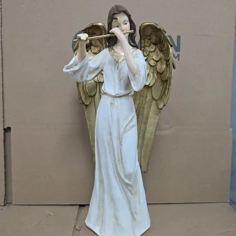 SET OF 2 CREAM AND GOLD RESIN TABLETOP ANGEL STATUES