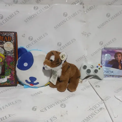 BOX OF APPROX 30 ASSORTED TOYS TO INCLUDE - DAY OF THE DEAD PENCILS - XBOX 360 CONTROLLER - DISNEY FROZEN SCRATCH PAD ECT