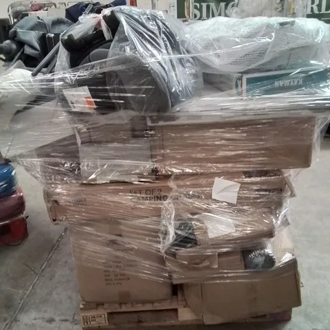 PALLET CONTAINING VARIOUS ELECTRICAL ITEMS AND HOUSEHOLD PRODUCTS TO INCLUDE; KIDS CAR SEAT,CAMPING CHAIR,VACUUM CLEANER