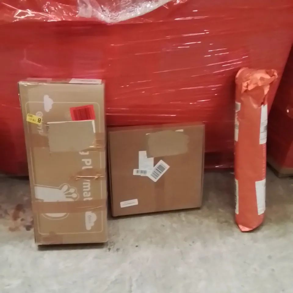 PALLET OF ASSORTED HOUSEHOLD GOODS AND PRODUCTS TO INCLUDE;AREA RUG,PLAYMAT,ELECTRIC HEATING DEVICE