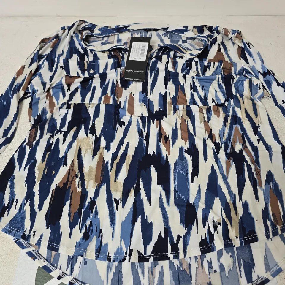 EMRECO MANDARIN COLLAR 3/4 SLEEVE BLOUSE, CHEVRON - SIZE 16 