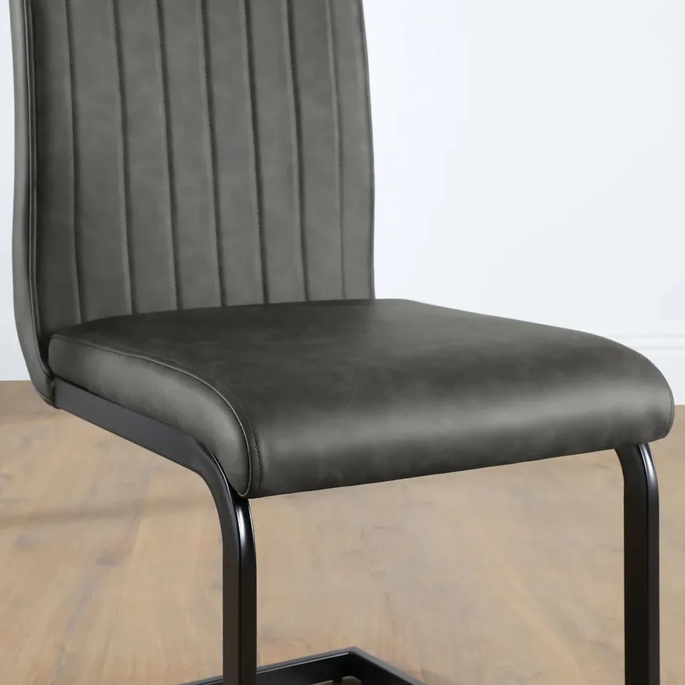 BOXED PERTH DINING CHAIR, VINTAGE GREY CLASSIC FAUX LEATHER & BLACK STEEL 