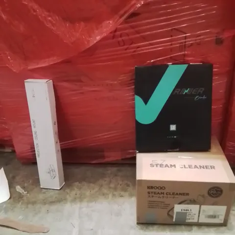 PALLET OF ASSORTED HOUSEHOLD GOODS AND PRODUCTS TO INCLUDE;PROJECTOR CEILING MOUNT,STEAM CLEANER,TOP CARDS BINDER