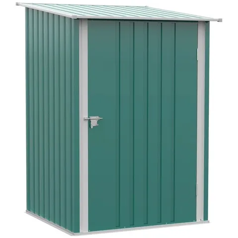BOXED OUTSUNNY 3.3 X 3.4FT LEAN TO STEEL GARDEN SHED, WITH LOCKING DOOR - GREEN