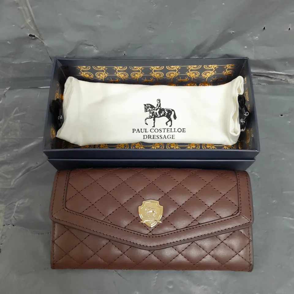 BOXED PAUL COSTELLOE DRESSAGE QUILTED PURSE IN BROWN
