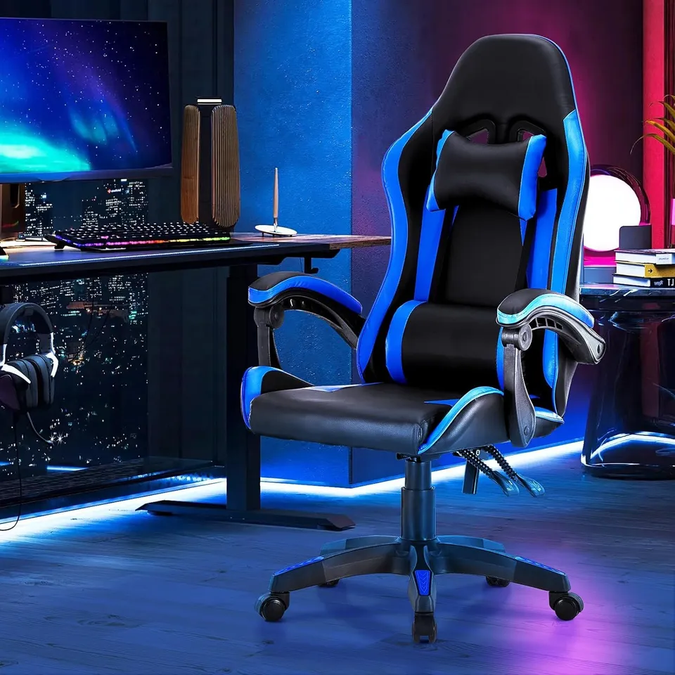 BOXED UNBRANDED GAMING CHAIR IN RED/BLUE - COLLECTION ONLY