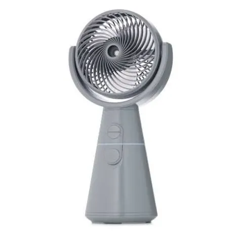 BOXED BELL & HOWELL RECHARGEABLE TURBO MISTING DESK FAN - GREY