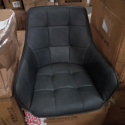 BOXED SET OF 2 GREY LEATHER DINING CHAIRS