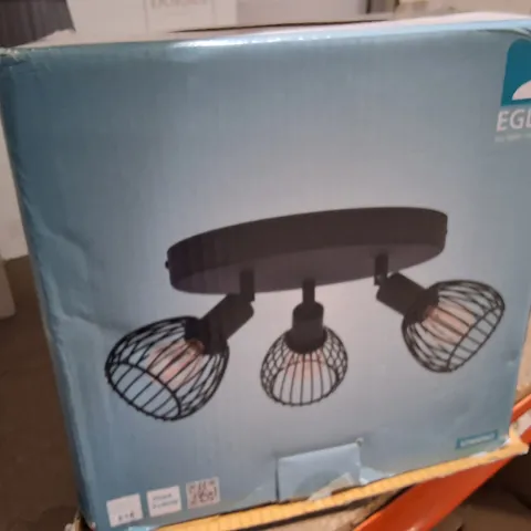 BOXED EGLO CEILING LIGHT FITTING WITH THREE CAGE-SHADE BULBS