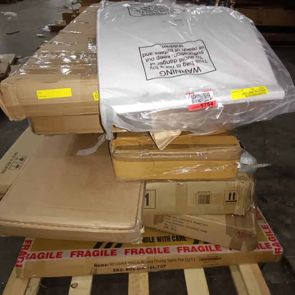 PALLET OF ASSORTED FLAT PACK FURNITURE PARTS 