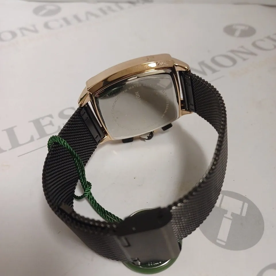 BOXED MANN EGERTON IMPACT ROSE BLACK DIAL MESH STRAP WATCH 