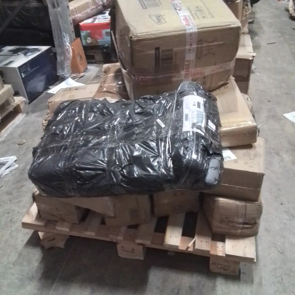 PALLET OF ASSORTED HOUSEHOLD GOODS AND PRODUCTS TO INCLUDE;TUBE TENT,RACK,LED VANITY MIRROR