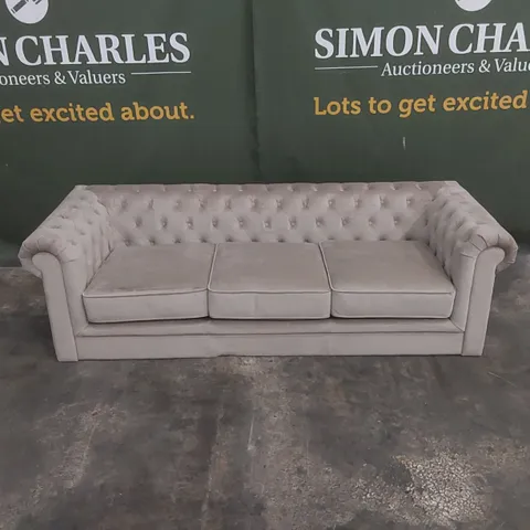QUALITY DESIGNER 3 SEATER CHESTERFIELD FABRIC UPHOLSTERED SOFA