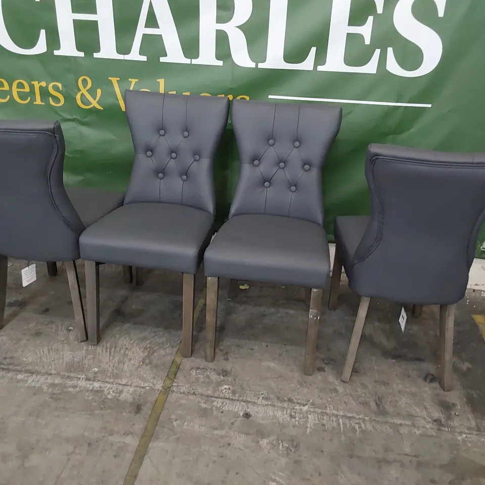 SET OF FOUR UPHOLSTERED DINING CHAIRS GREY PU ON GREY LEGS