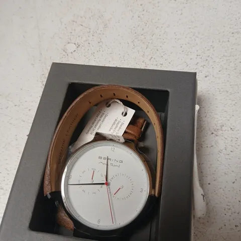 BERING 15542-504 WATCH – STAINLESS STEEL CASE, BROWN LEATHER STRAP