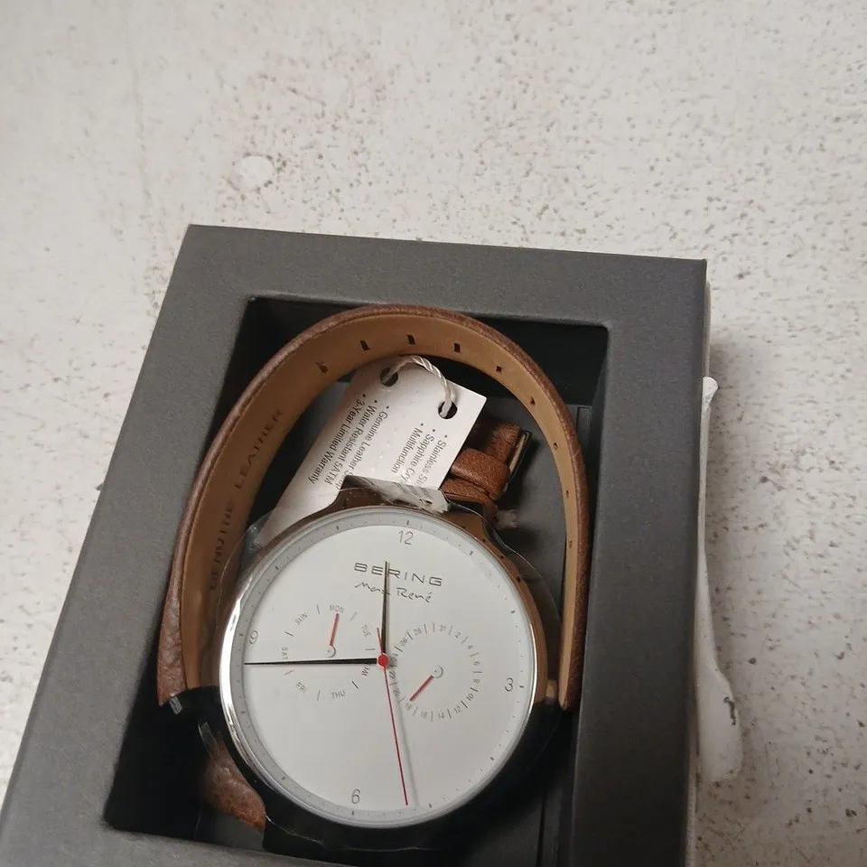 BERING 15542-504 WATCH – STAINLESS STEEL CASE, BROWN LEATHER STRAP