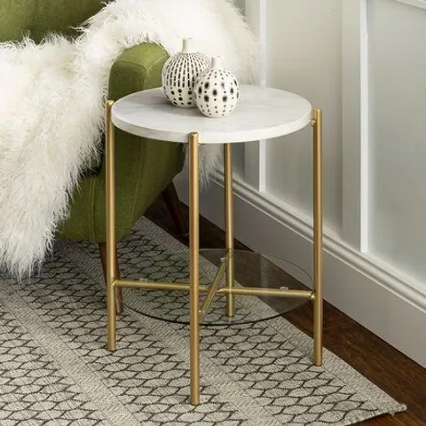 BOXED SHAWNA WHITE AND GOLD SIDE TABLE