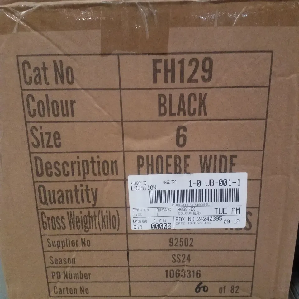 BOX CONTAINING APPROXIMATELY 6 PAIRS OF BRAND NEW SIMPLY BE BLACK PHOEBE WIDE SANDALS - SIZE 6