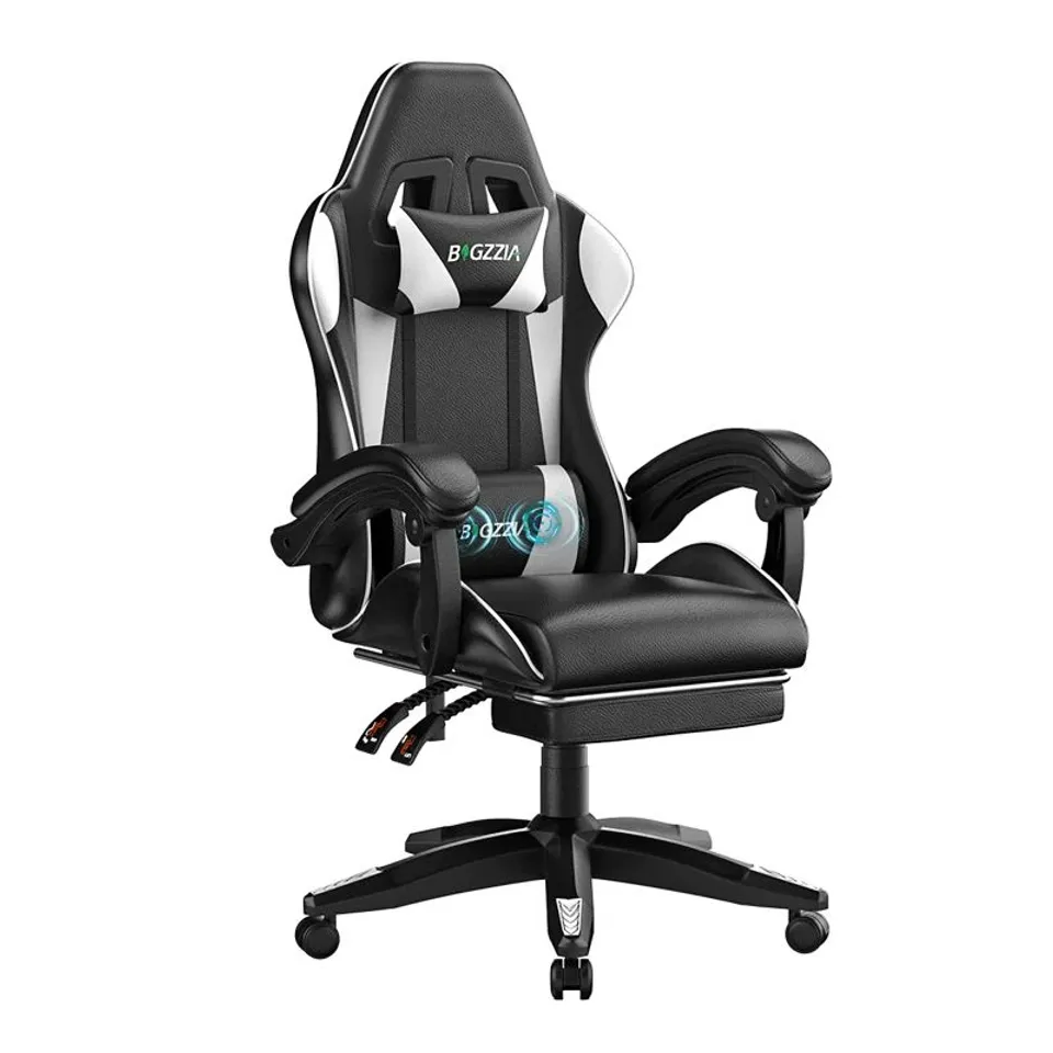 BOXED ERGONOMIC GAME CHAIR WITH MASSAGE LUMBAR SUPPORT AND FOOTREST