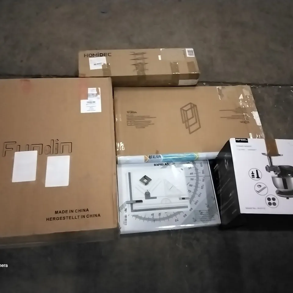 PALLET OF ASSORTED ITEMS INCLUDING AIFEEL STAND MIXER, RAPID A3 DRAWING BOARD, YUDA, HOMIDDC DRYING RACK, QUALE PREMIUM WINDOW FILM