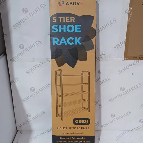 BOXED 1-ABOVE 5 TIER SHOE RACK IN GREY