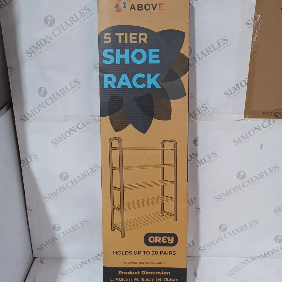 BOXED 1-ABOVE 5 TIER SHOE RACK IN GREY 