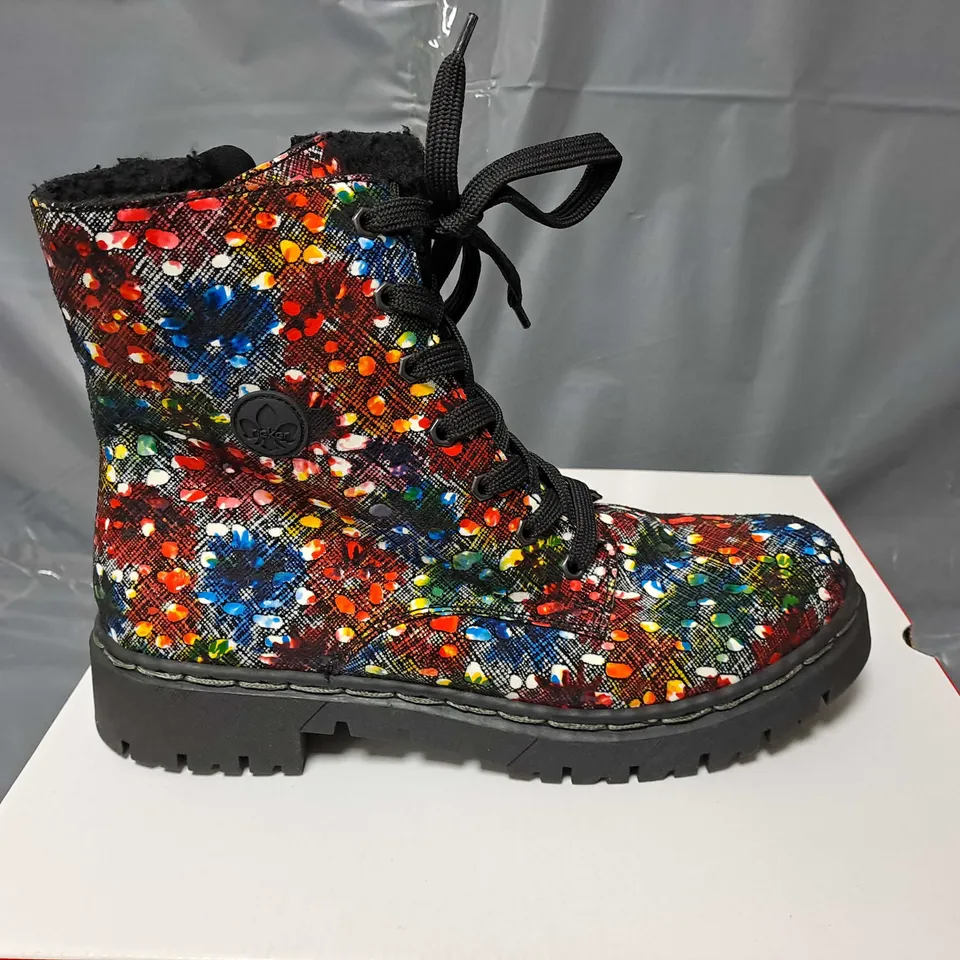 BOXED PAIR OF RIEKER BOOTS IN MULTI SIZE 6