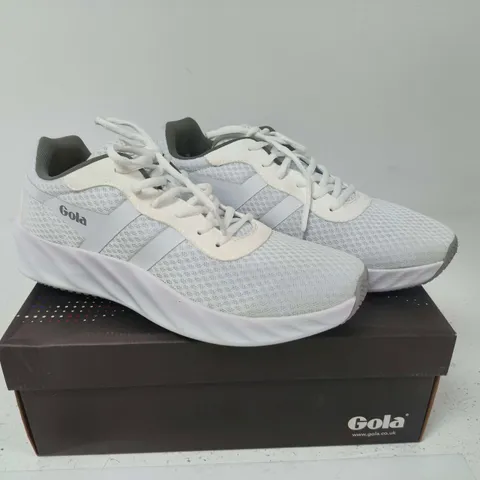 BOXED PAIR OF GOLA DRAKEN TRAINERS – WHITE/GREY, UK 8