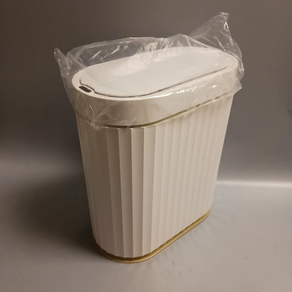 BOXED ELPHECO SENSOR TRASH CAN IN WHITE AND GOLD 2 GALLON