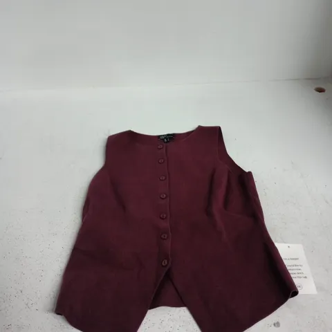 NOBODY'S CHILD BURGUNDY SLEEVELESS KNIT CARDIGAN, UK SIZE S