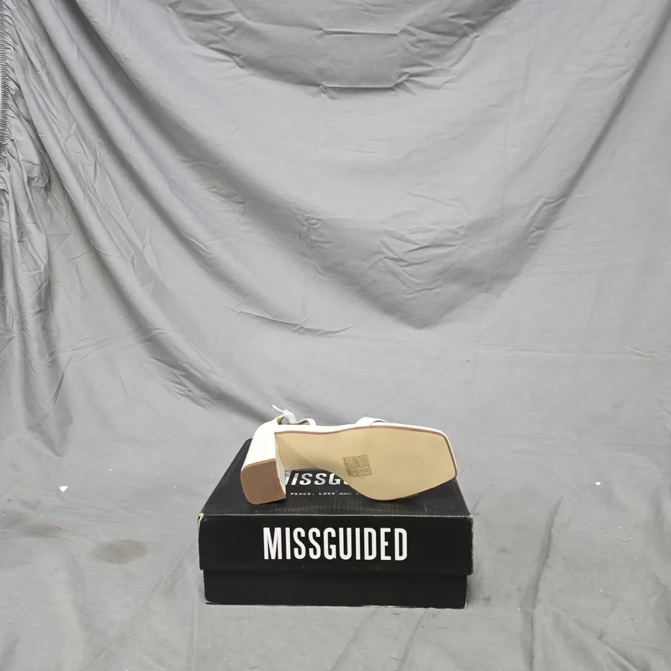 MISSGUIDED WHITE BLOCK HEEL SANDALS – ANKLE STRAP WOMAN'S SIZE 4