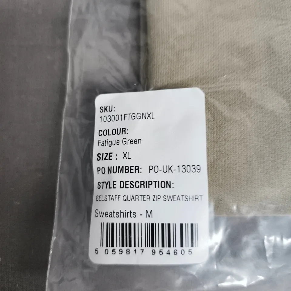 BELSTAFF QUARTER ZIP SWEATSHIRT – FATIGUE GREEN – XL (MEN'S)