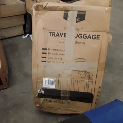 BOXED LUGG LIGHTWIEGHT TRAVEL LUGGAGE CASE - BLUE WITH BROWN 