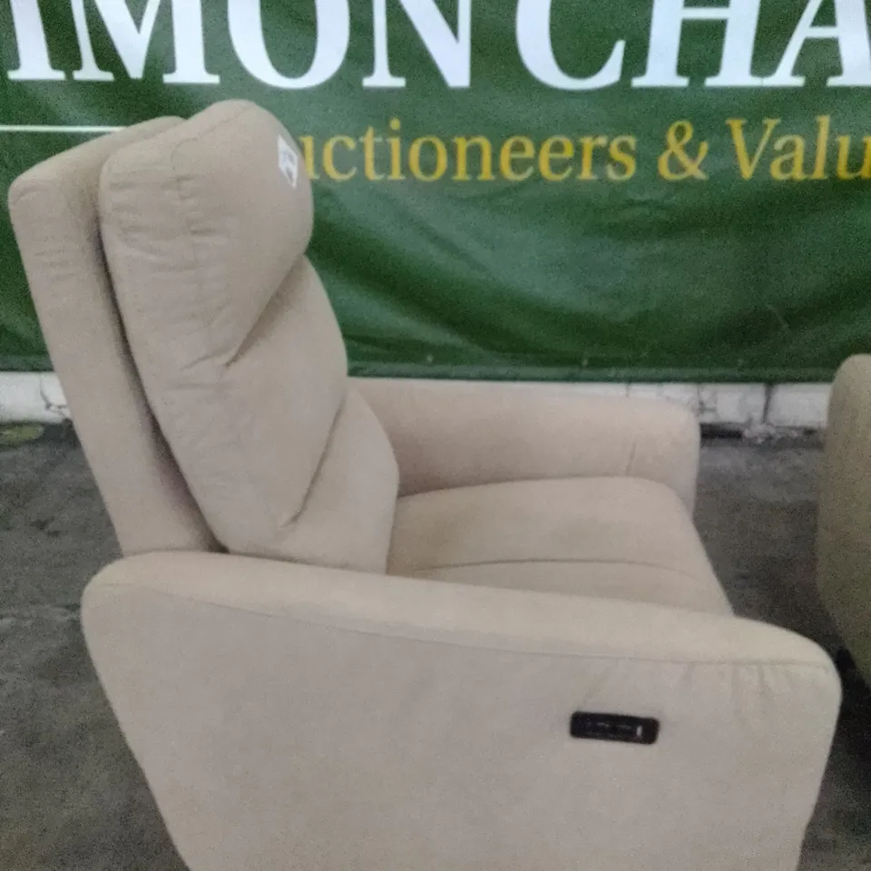 QUALITY ITALIAN DESIGNER MALTA RECLINER SWIVEL ARMCHAIR - BEIGE FABRIC