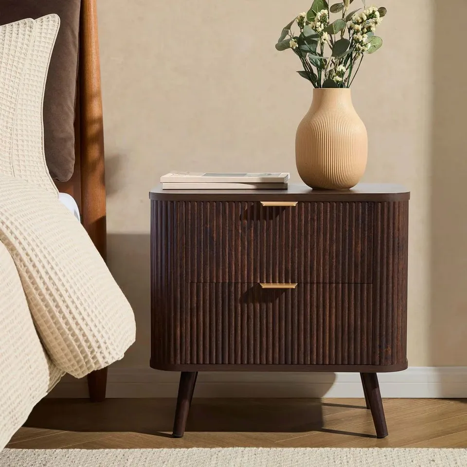 BOXED DUSK HATTIE 2 DRAWER BEDSIDE TABLE - WALNUT (1 BOX)