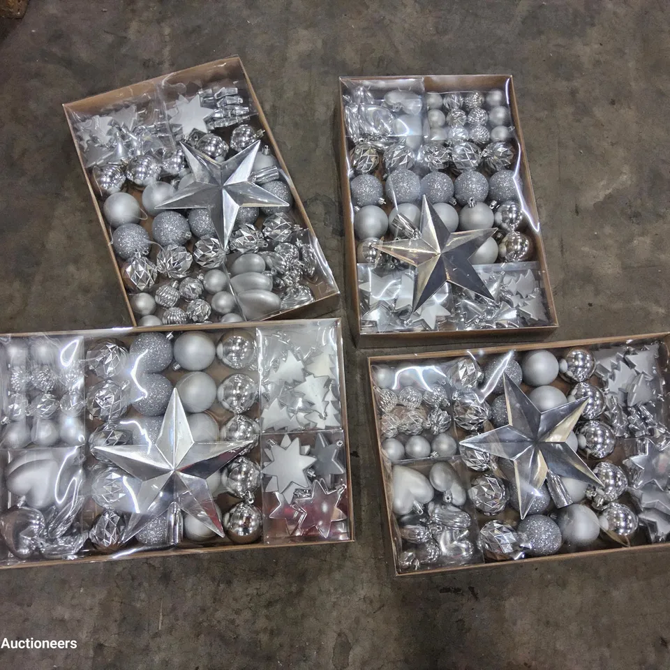 PALLET OF APPROXIMATELY 35 CASES, EACH CONTAINING 4 PACK OF SILVER VALUE PACK DECORATIONS, BRAND NEW. 