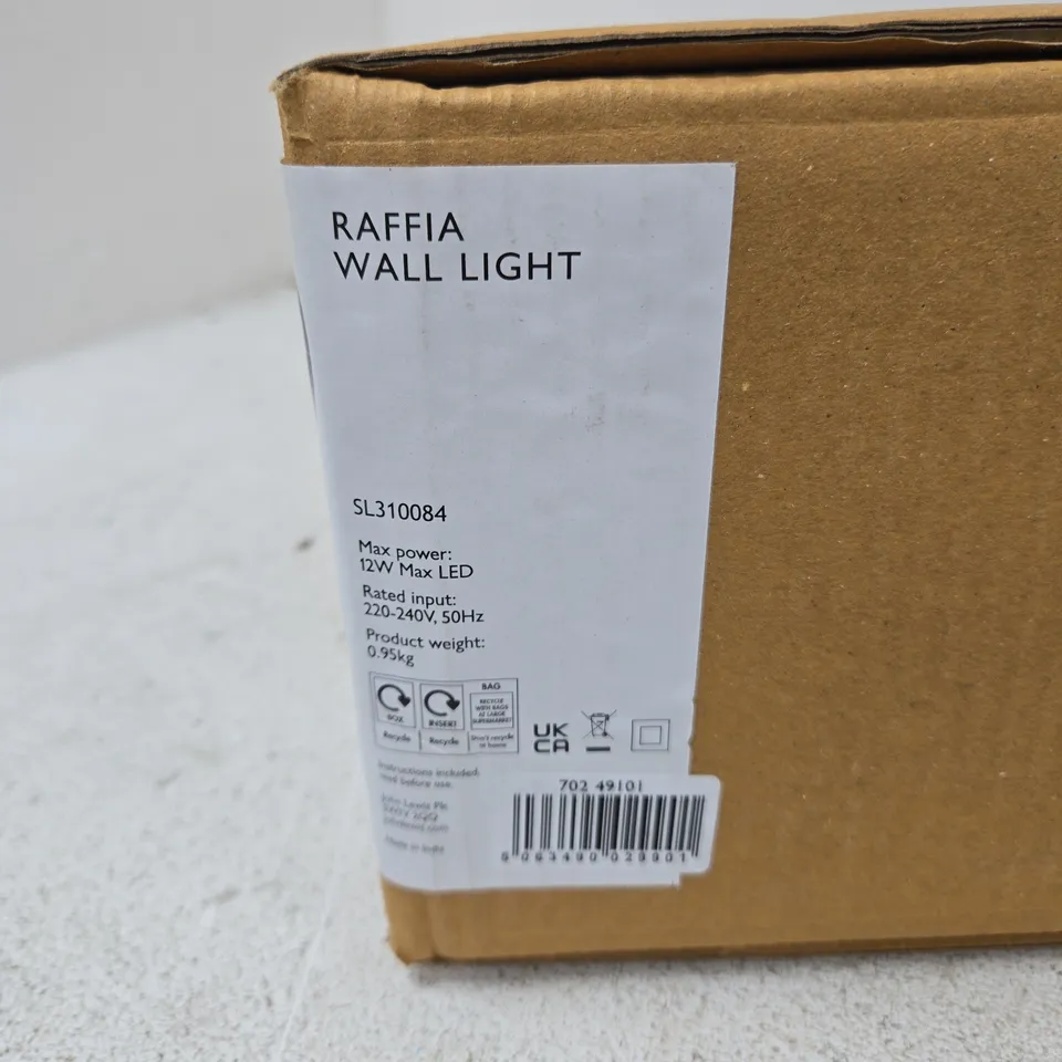 JOHN LEWIS RAFFIA WALL LIGHT BOXED